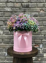Цветочная композиция из Гипсофила и Розы в шляпной коробке в Гончарку