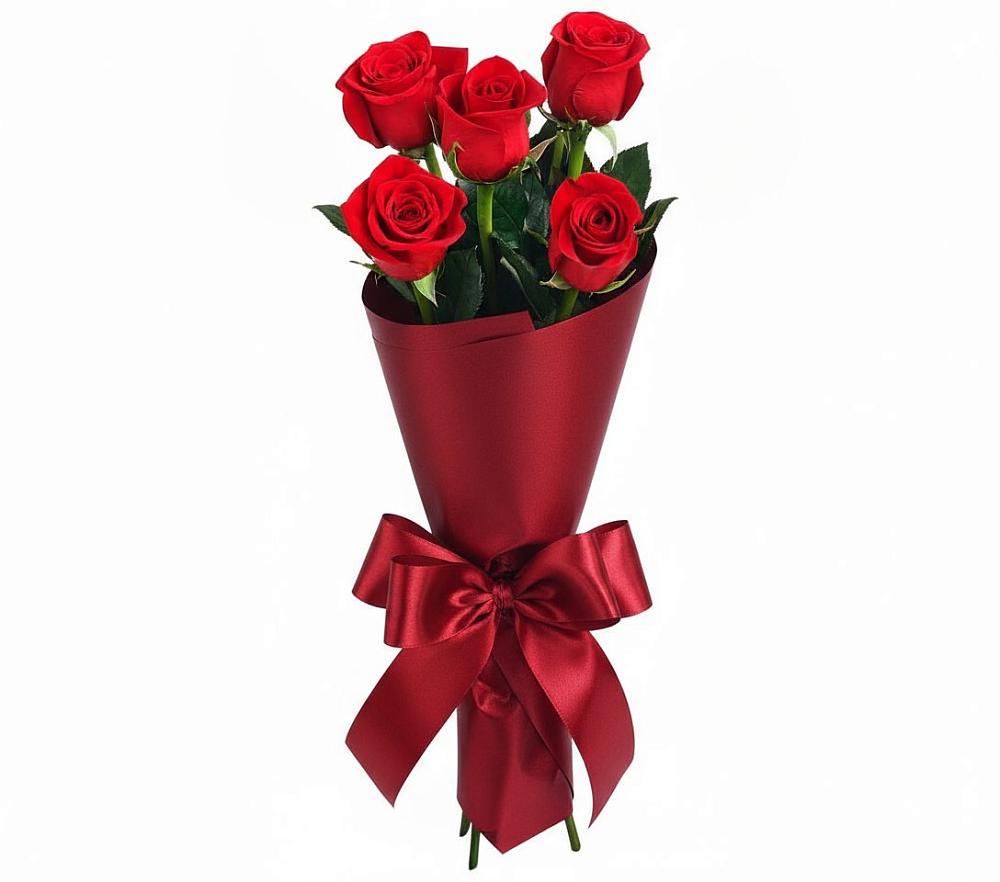 Букет 5 Красных роз Эдлесс Лав в Гончарку