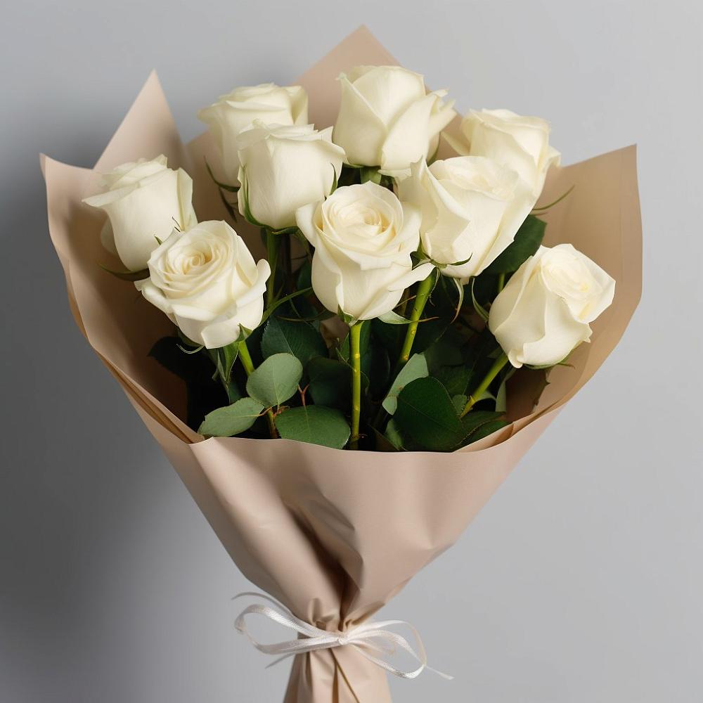 Букет 9 Белых роз Эдлесс Лав в Гончарку