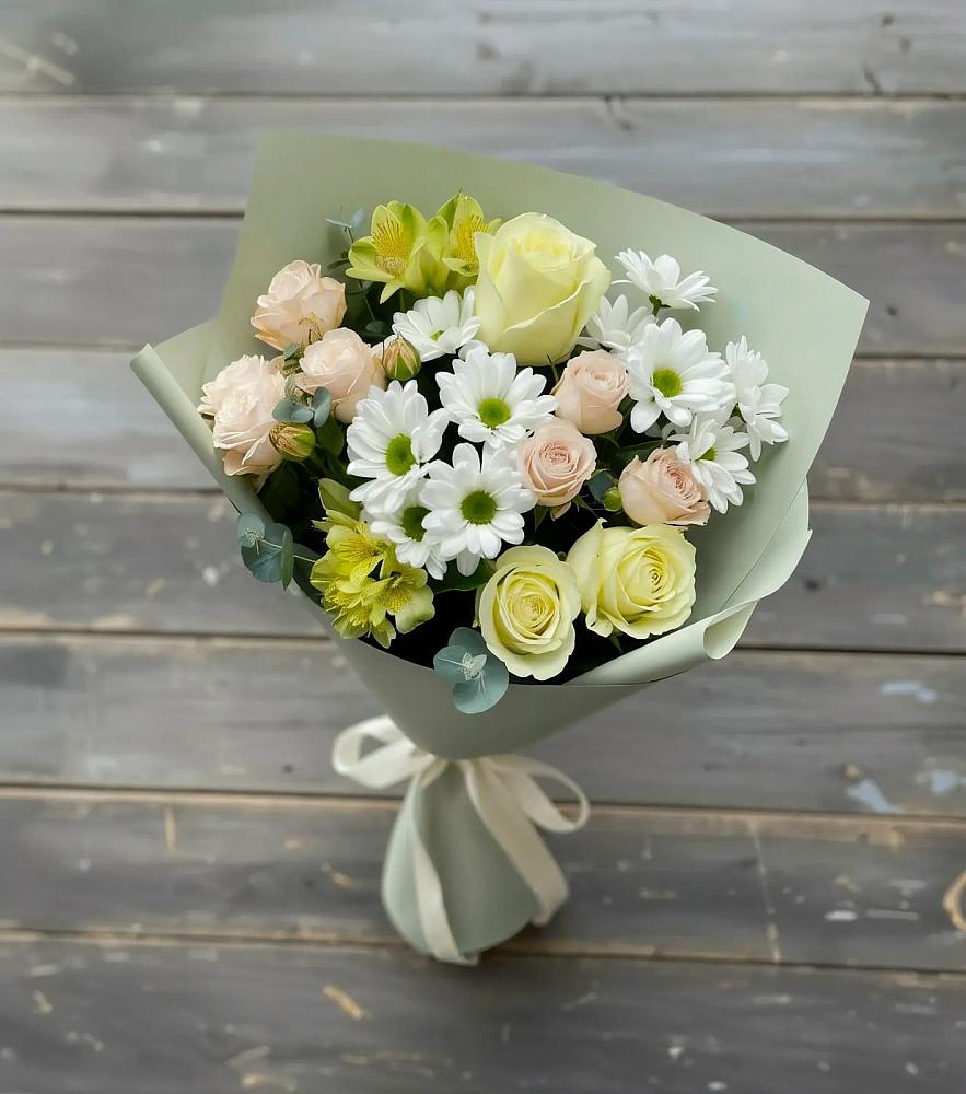 Букет цветов из: Альстромерии, Розы и Хризантемы в Гончарку