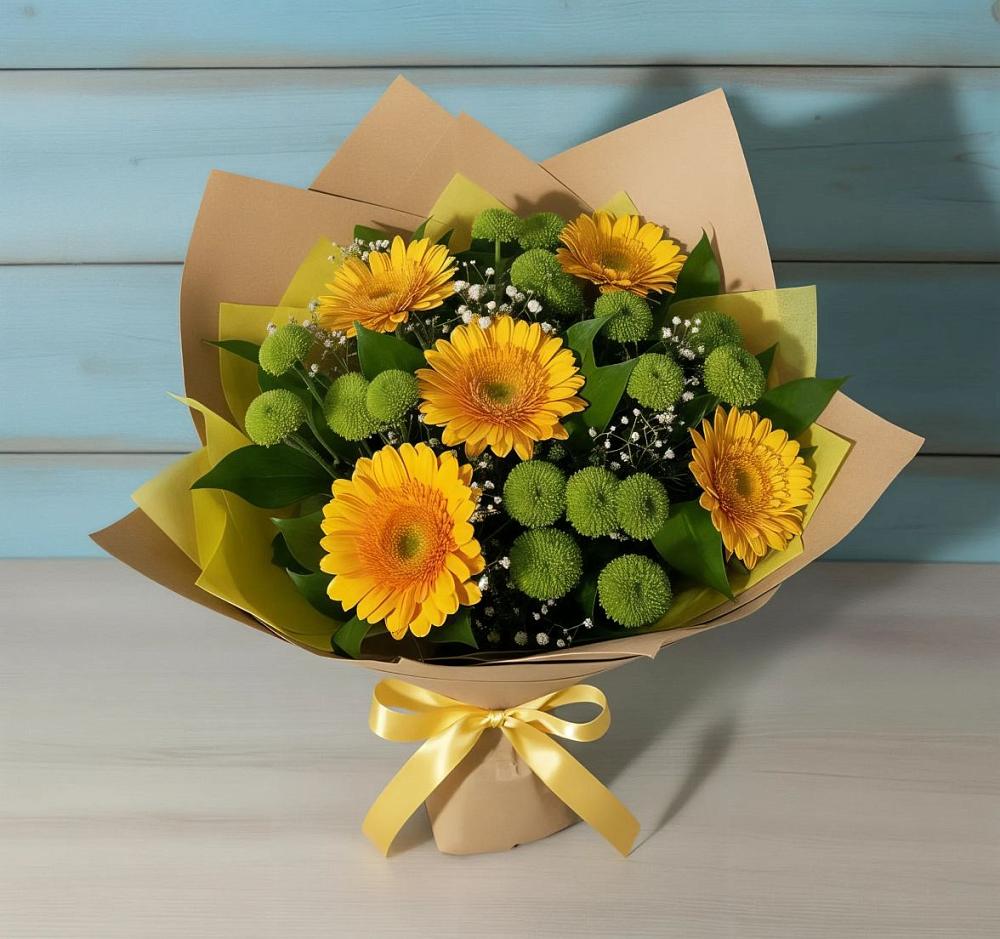 Букет цветов из: Герберы и Хризантемы в Гончарку