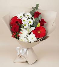 Букет цветов из:  Розы, Хризантемы, Герберы и Лилии в Гончарку