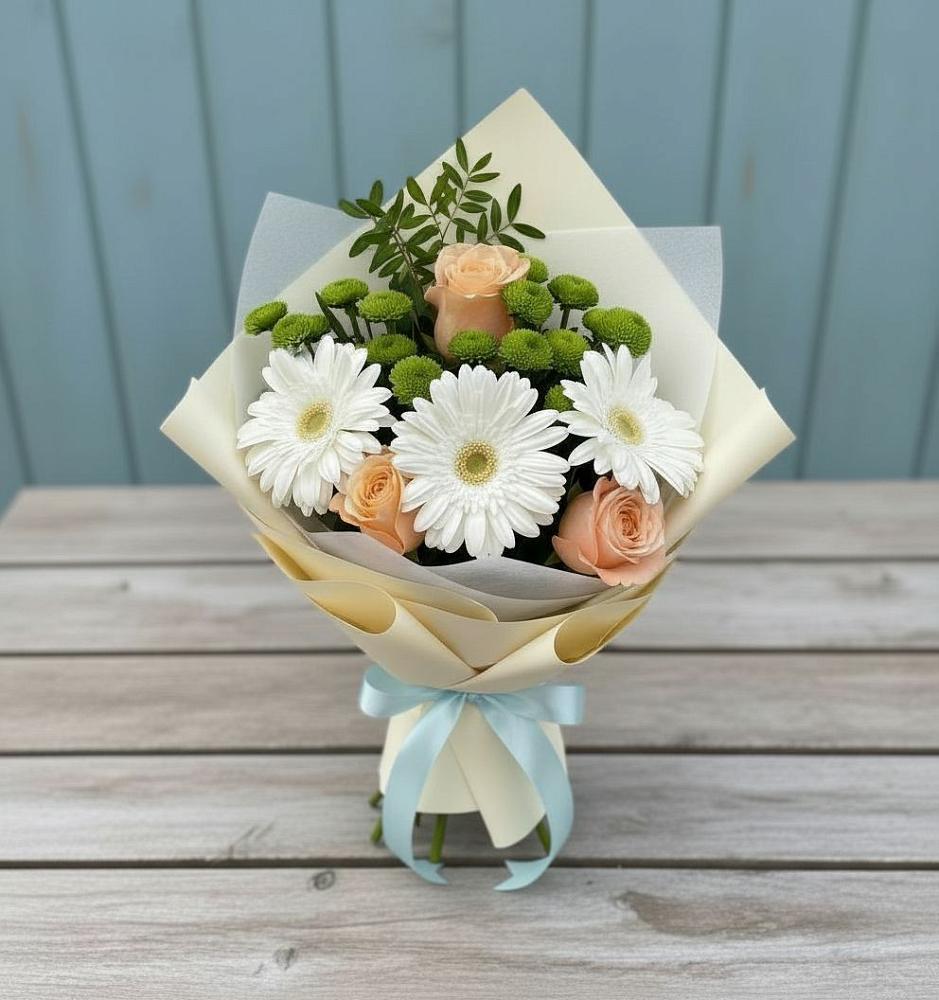 Букет цветов из: Герберы, Розы и Хризантемы в Гончарку
