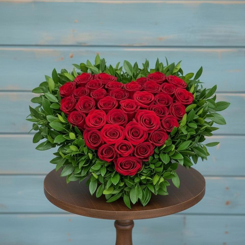 Цветочная композиция из Розы в виде сердца в Гончарку