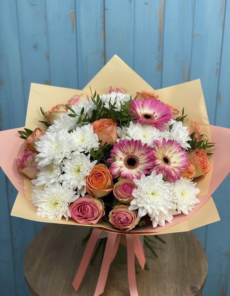 Букет цветов из: Розы, Герберы и Хризантемы в Гончарку