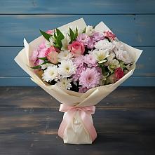 Букет цветов из:  Хризантемы, Альстромерии и Розы в Гончарку