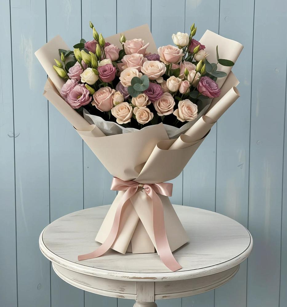 Букет цветов из: Розы и Лизиантусы в Гончарку