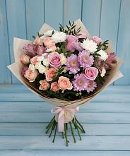 Букет цветов из:  Хризантемы, Розы и Альстромерии в Гончарку