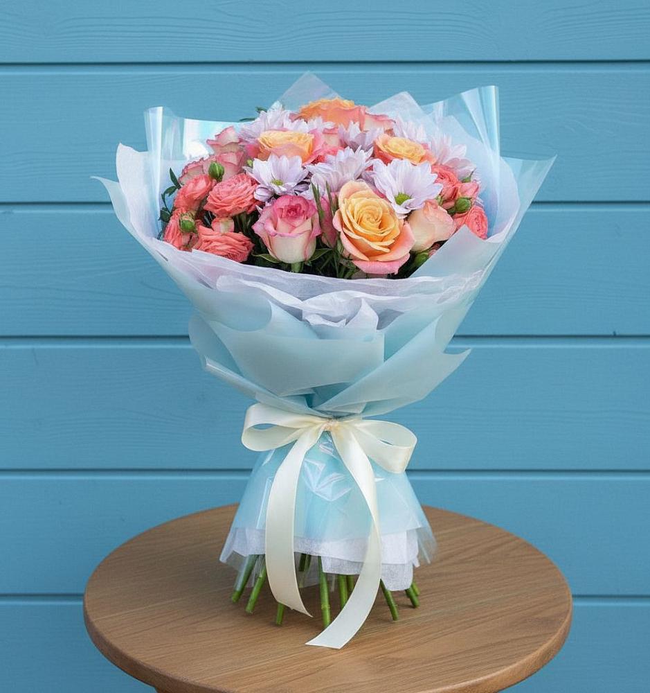 Букет цветов из: Хризантемы и Розы в Гончарку