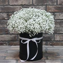 Цветочная композиция из Гипсофила в шляпной коробке в Гончарку
