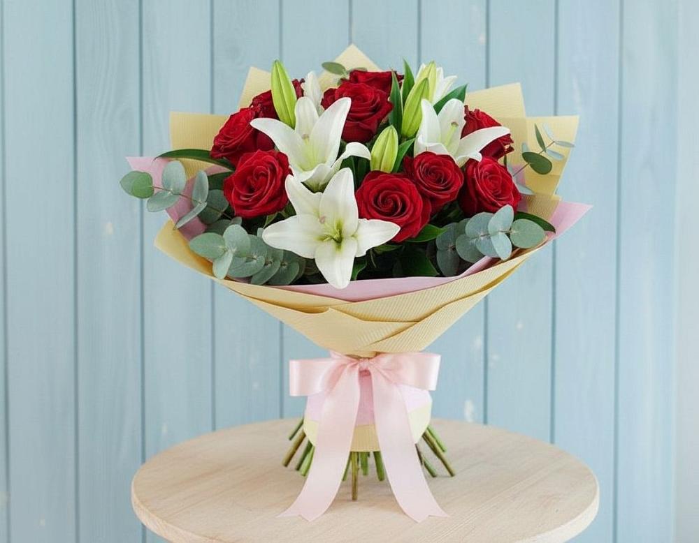 Букет цветов из: Лилии и Розы в Гончарку